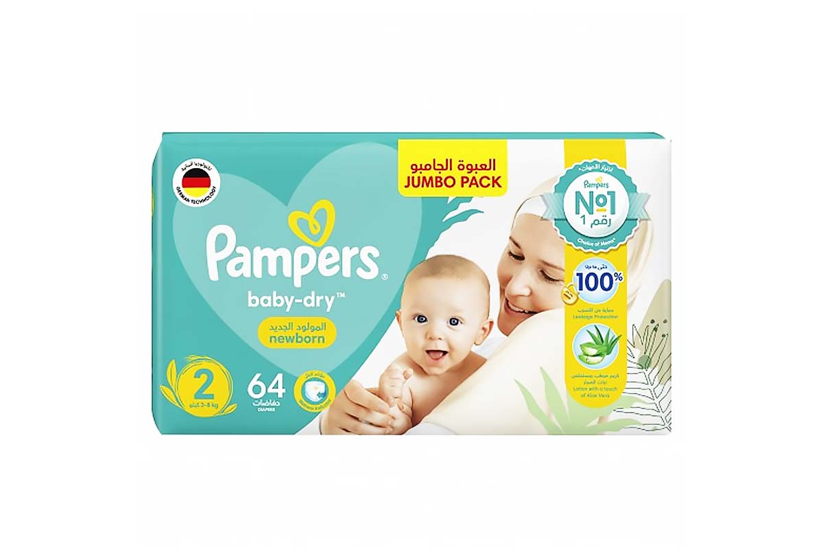 PAMPERS BABY DRY NO 2 NEWBORN 3-8 KG 64 DIAPERS - Life Care Apotek