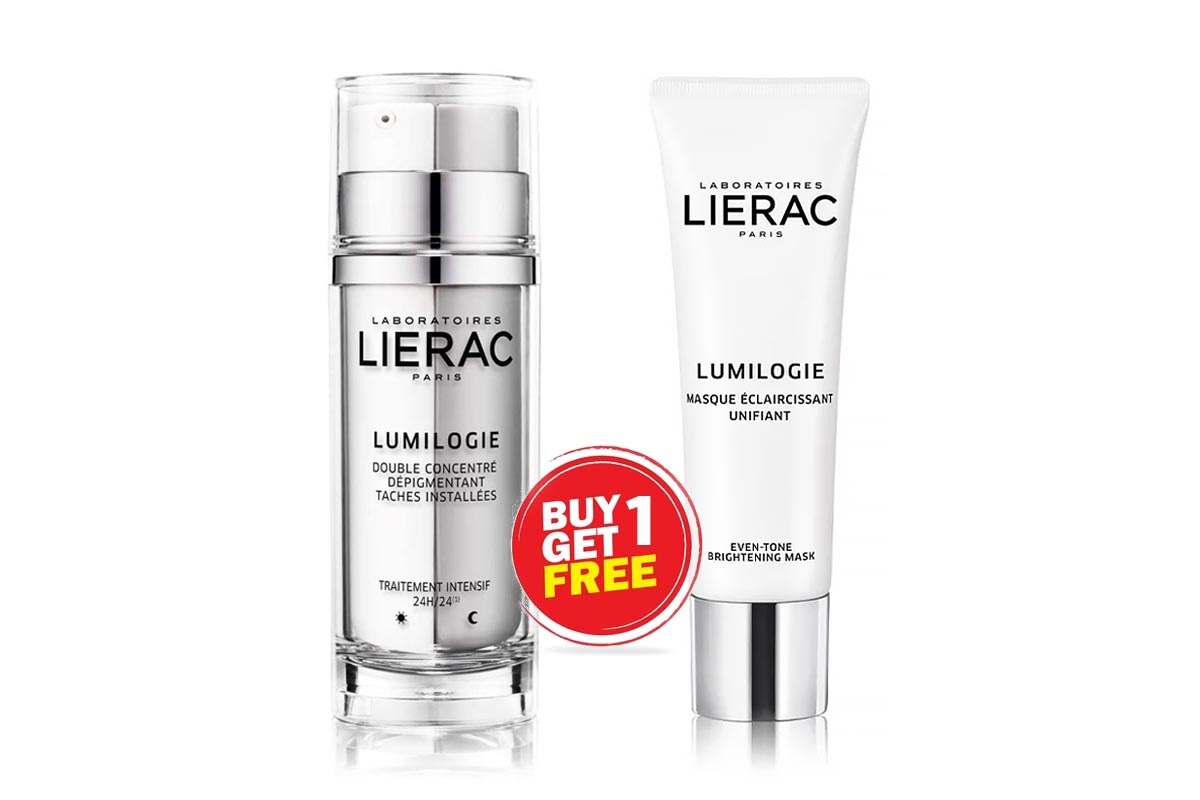 BOX BUY1GET1 LIERAC LUMILOGIE DOUBLE CONCENTRE 30 ML PLUS LUMILOGIE BRIGHTENING MASK 50 ML - Life Care Apotek