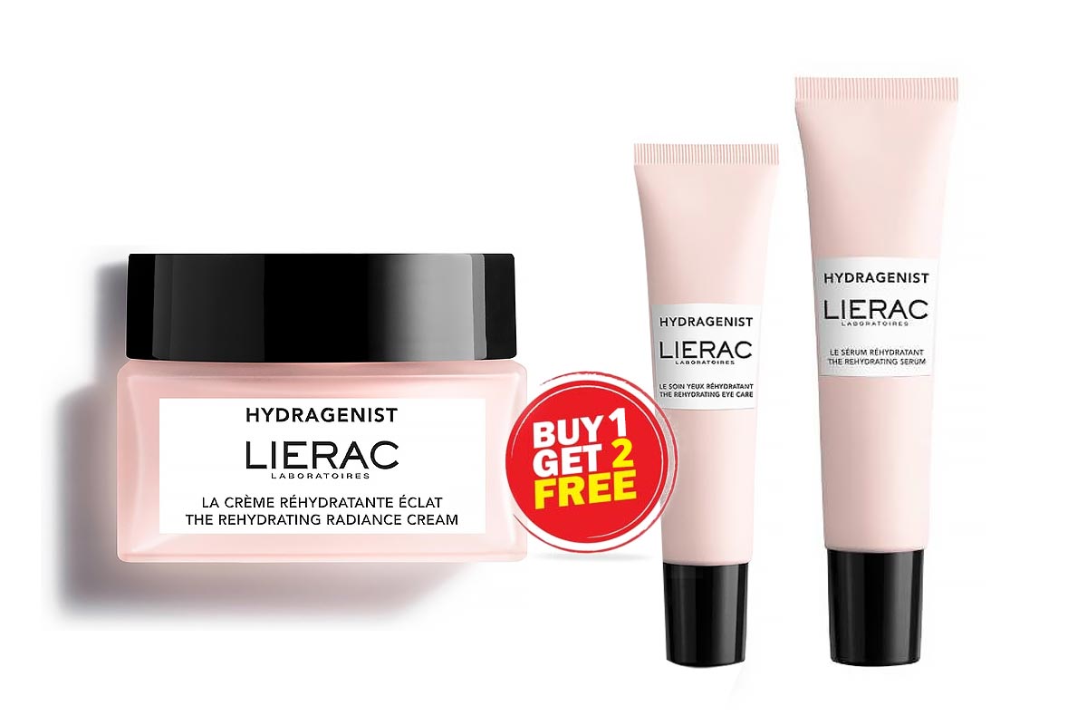 BOX BUY1GET2 LIERAC THE REHYDRATING RADIANCE CREAM 50 ML PLUS EYE CARE 7.5 ML PLUS SERUM 15 ML - Life Care Apotek