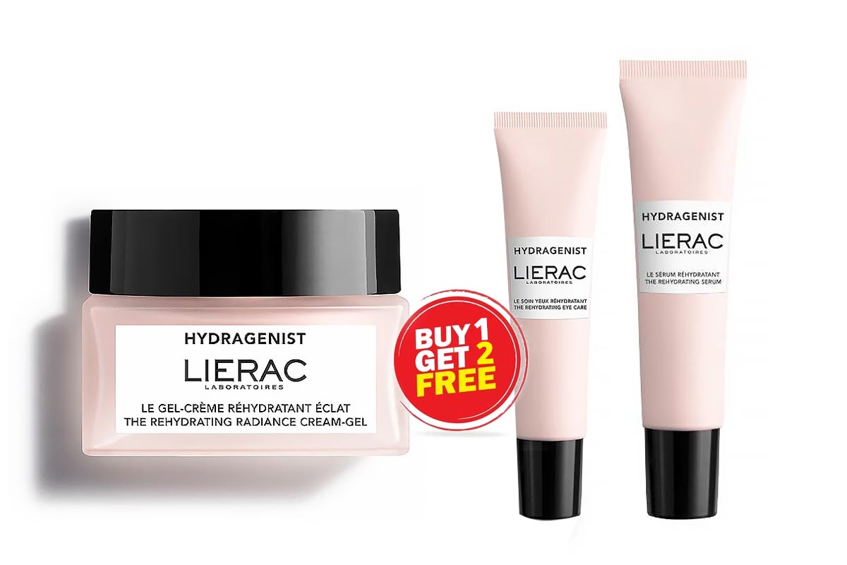 BOX BUY1GET2 LIERAC THE REHYDRATING RADIANCE CREAM GEL 50 ML PLUS EYE CARE 7.5 ML PLUS SERUM 15 ML - Life Care Apotek