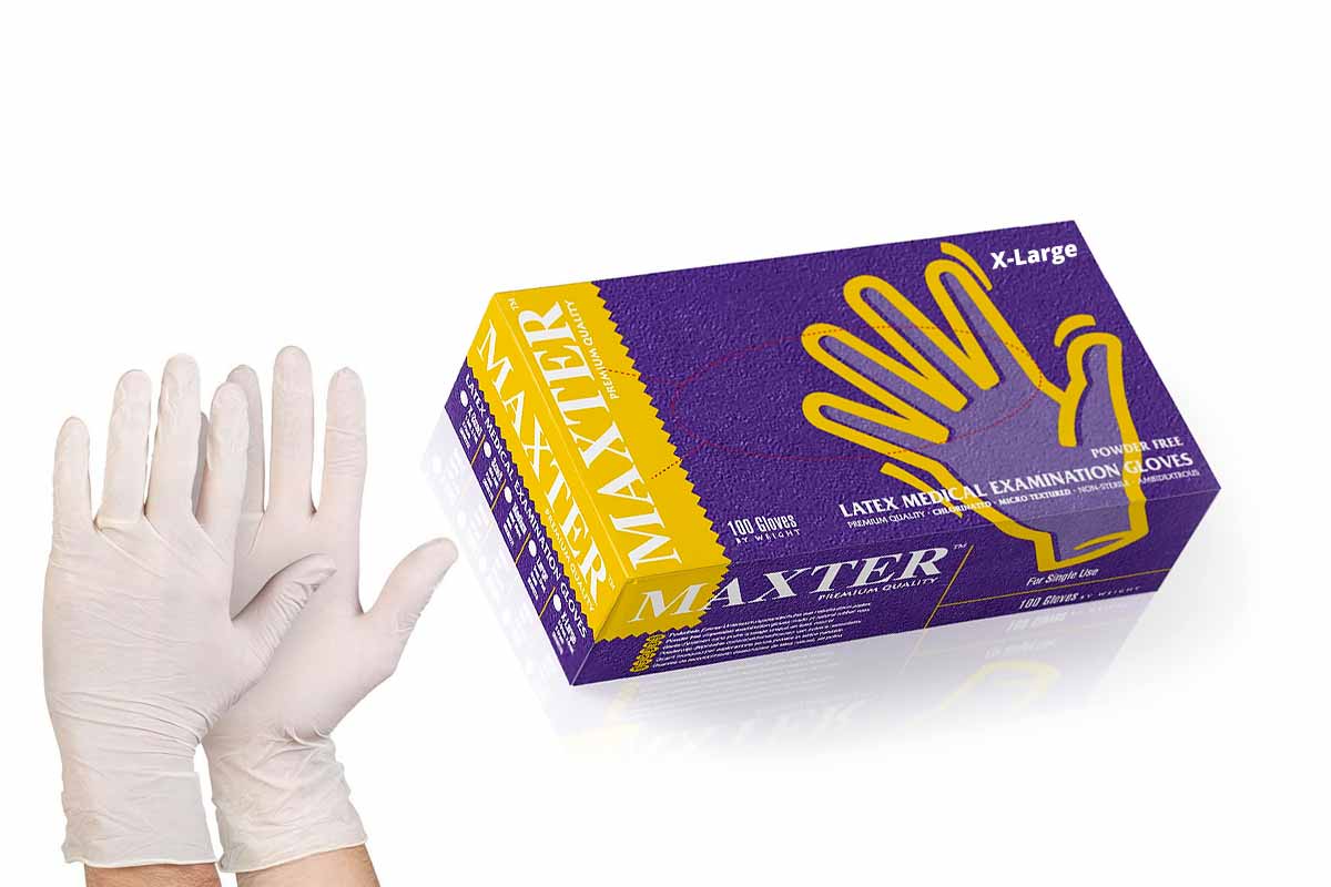 MAXTER LATEX MEDICAL EXAMINATION GLOVES POWDER FREE SIZE X LARGE 100 PCS - Life Care Apotek