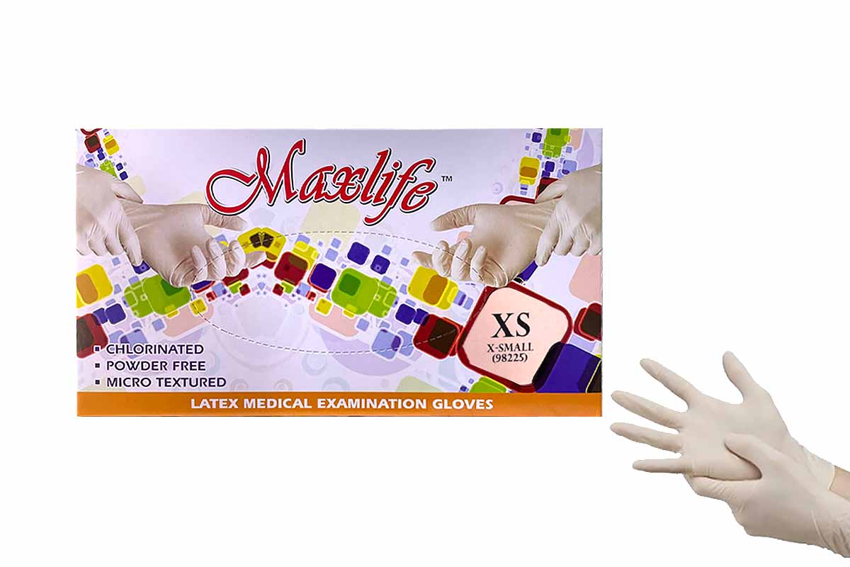 MAXLIFE LATEX MEDICAL EXAMINATION GLOVES POWDER FREE SIZE X SMALL 100 PCS - Life Care Apotek