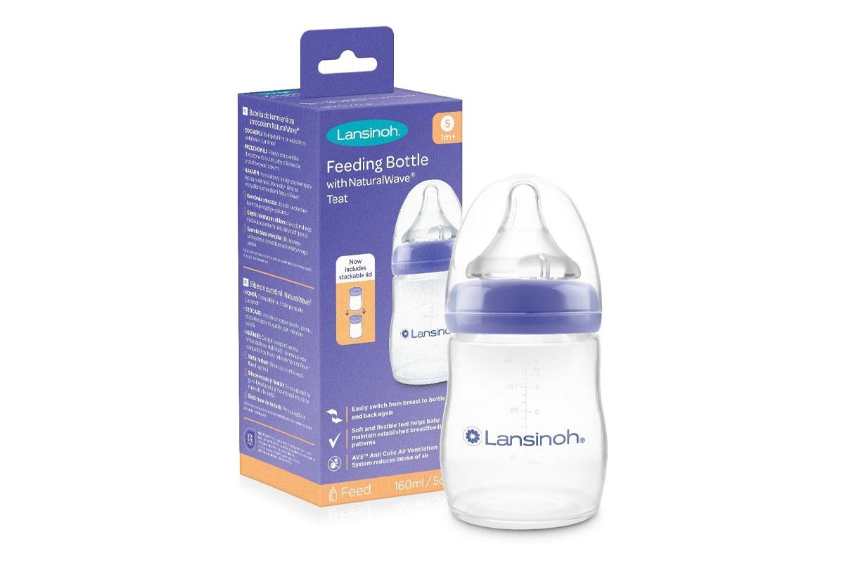 LANSINOH FEEDING BOTTLE PLASTIC WITH NATURAL WAVE TEAT SIZE SMALL 1 MONTHS PLUS 160 ML - Life Care Apotek