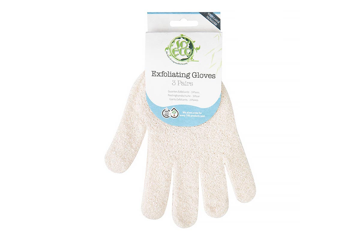 SO ECO EXFOLIATING GLOVES 3 PAIRS WHITE - Life Care Apotek