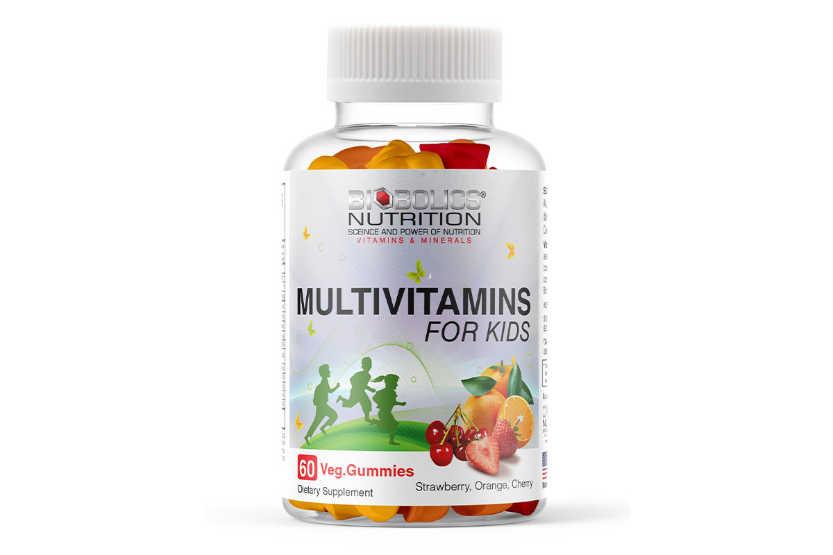 BIOBOLICS MULTIVITAMIN FOR KIDS STRAWBERRY AND ORANGE AND CHERRY 60 VEG GUMMIES - Life Care Apotek