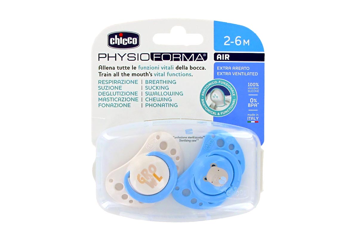 CHICCO PACIFIER PHYSIOFORMA AIR COLOR LIGHT BLUE FROM 2 TO 6 MONTHS 2 PCS - Life Care Apotek