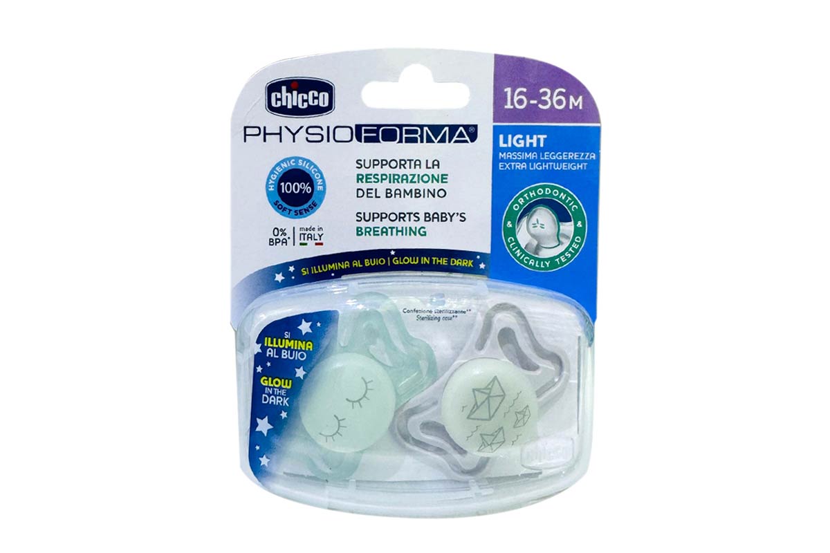 CHICCO PACIFIER PHYSIOFORMA LIGHT COLOR GRAY AND GREEN FROM 16 TO 36 MONTHS 2 PCS - Life Care Apotek