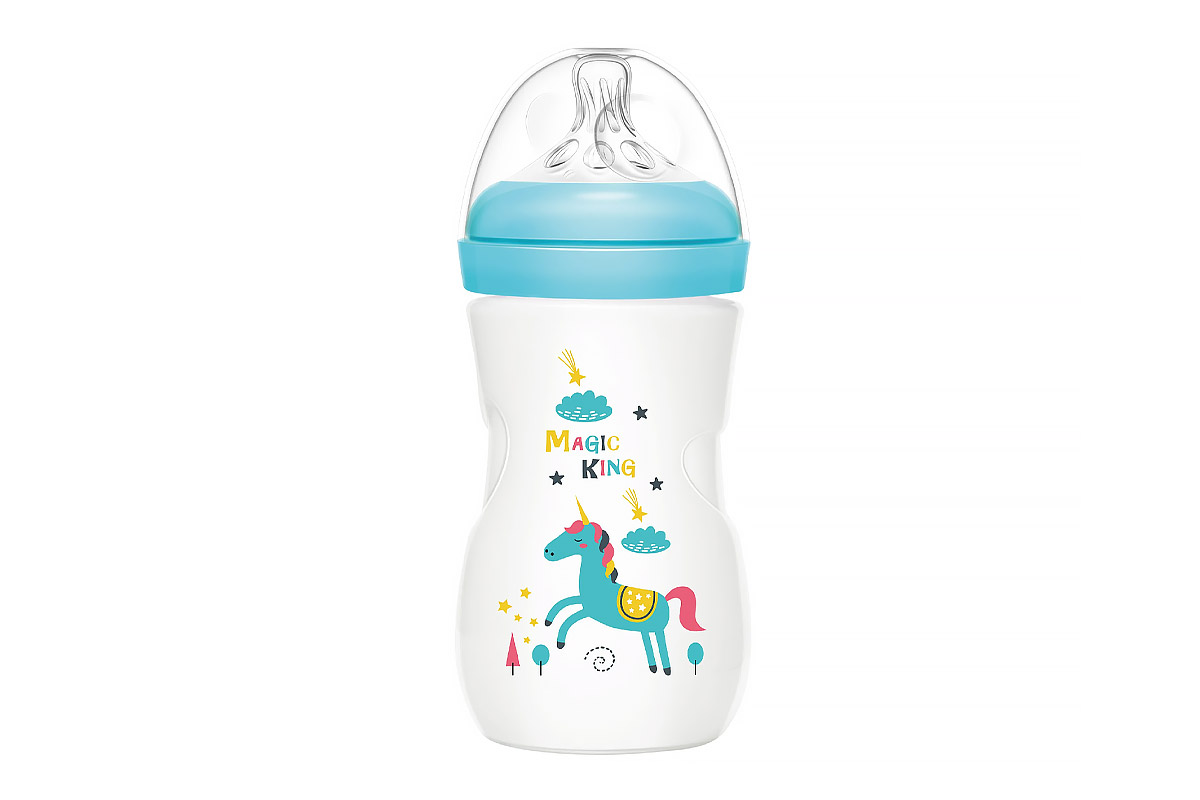 MOMEASY WIDE NECK FEEDING PLASTIC BOTTLE FROM 0 MONTHS COLOR BLUE 240 ML - Life Care Apotek