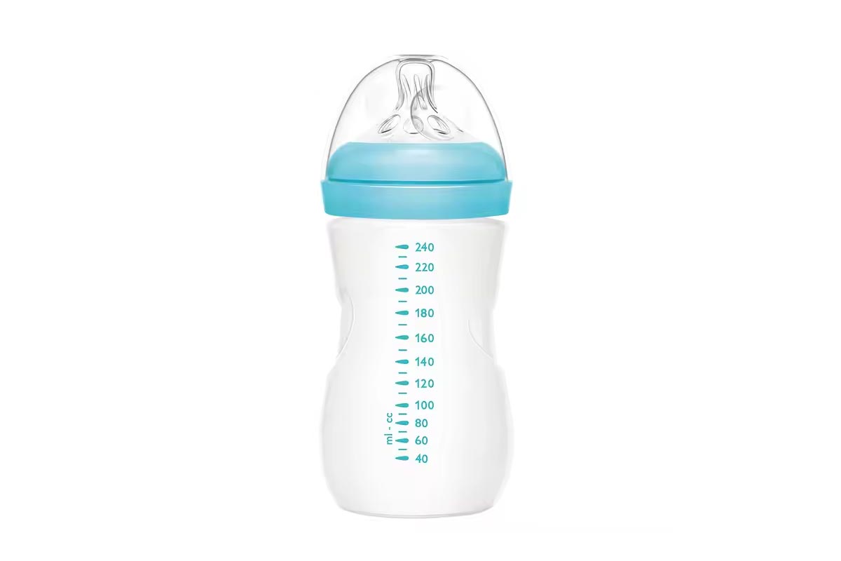 MOMEASY WIDE NECK GLASS FEEDING BOTTLE FROM 3 MONTHS COLOR BLUE 240 ML - Life Care Apotek