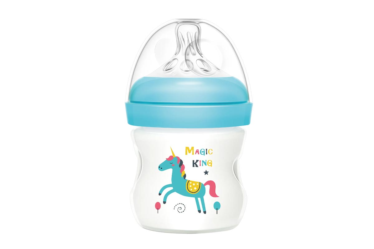 MOMEASY WIDE NECK FEEDING PLASTIC BOTTLE FROM 0 MONTHS COLOR BLUE 120 ML - Life Care Apotek