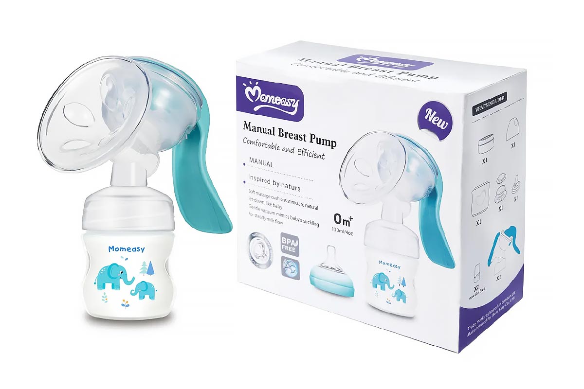 MOMEASY MANUAL BREAST PUMP FROM 0 MONTH WITH PLASTIC BOTTLE 120 ML - Life Care Apotek