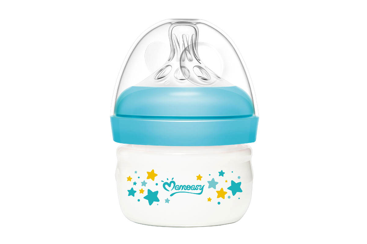 MOMEASY WIDE NECK FEEDING PLASTIC BOTTLE FROM 0 MONTHS COLOR BLUE GREEN 60 ML - Life Care Apotek