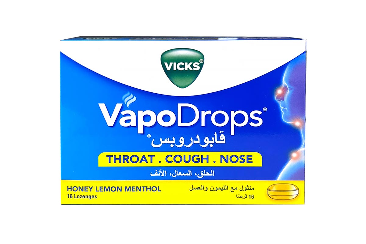 VICKS VAPODROPS HONEY LEMON MENTHOL 16 LOZENGES - Life Care Apotek