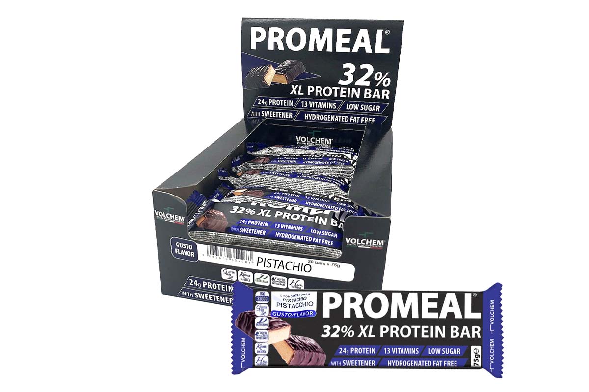 BOX VOLCHEM PROMEAL XL PROTEIN BAR PISTACHIO DARK 75 GM × 20 PIECE - Life Care Apotek