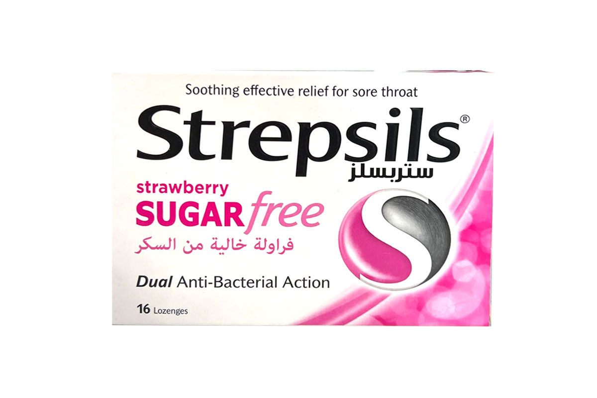 STREPSILS STRAWBERRY SUGAR FREE 16 LOZENGES - Life Care Apotek