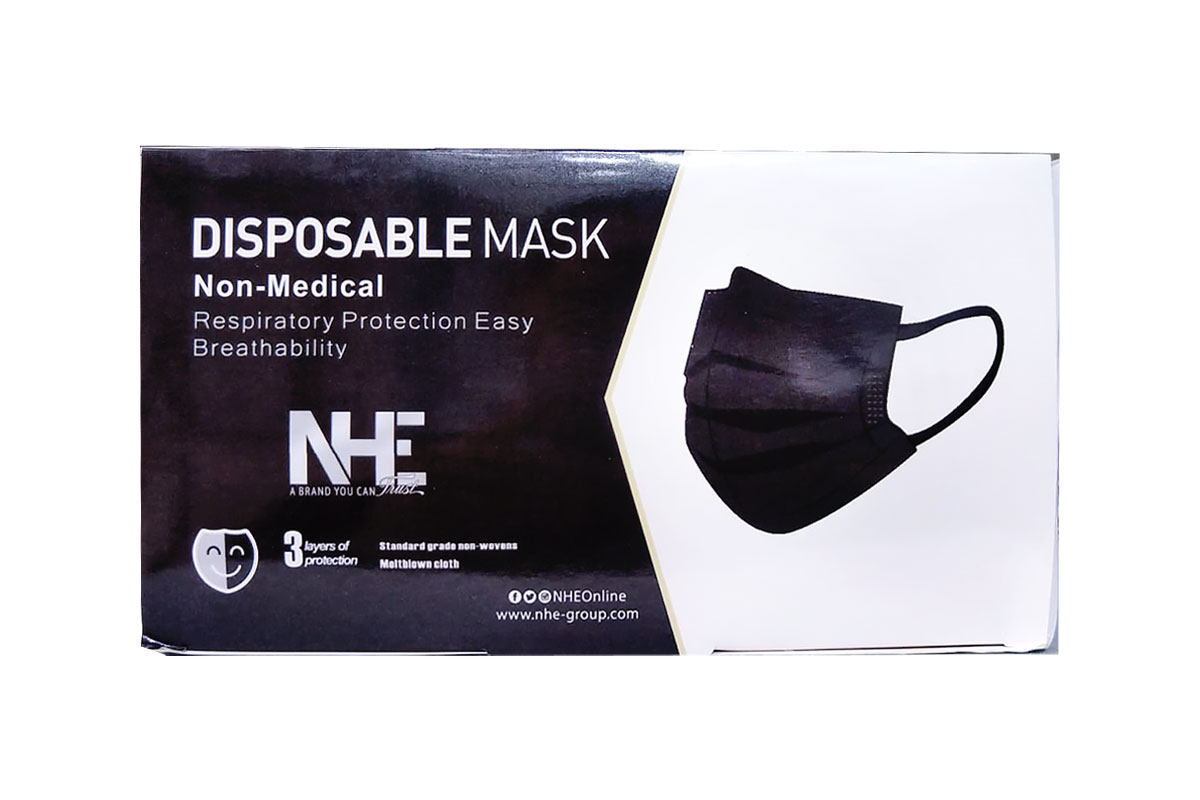 NHE DISPOSABLE FACE MASK BLACK 50 PCS - Life Care Apotek