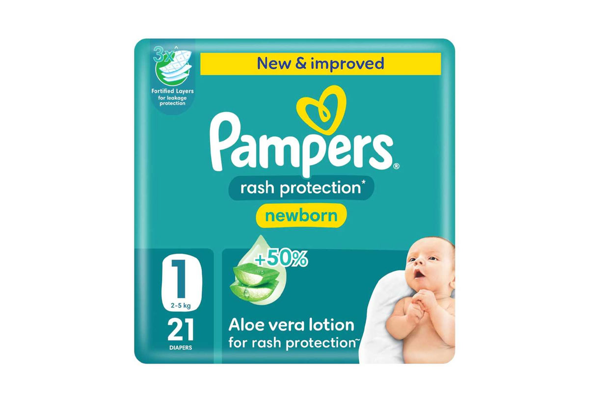 PAMPERS RASH PROTECTION  NEWBORN WITH ALOE VERA LOTION - NO 1 FROM 2 TO 5 KG 21 DIAPERS - Life Care Apotek