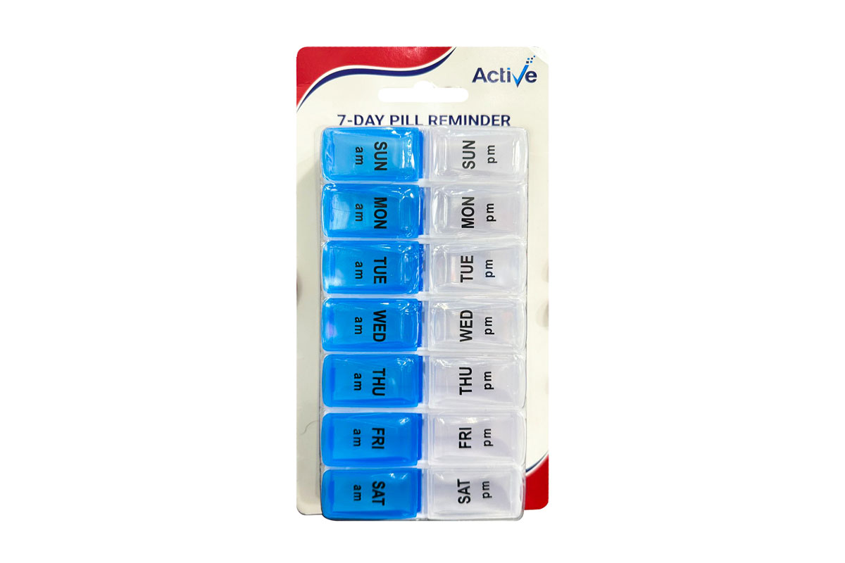 ACTIVE 7 DAY PILL REMINDER AM-PM BOX COLOR BLUE AND WHITE 5730 - Life Care Apotek