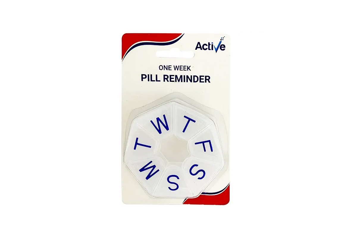 ACTIVE ONE WEEK PILL REMINDER ROUND BOX COLOR WHITE 5736 - Life Care Apotek