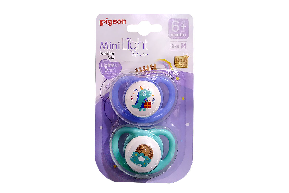 PIGEON PACIFIER TWIN MINI LIGHT 6 PLUS MONTHS COLOR BLUE AND MINT SIZE M 2 PCS - Life Care Apotek