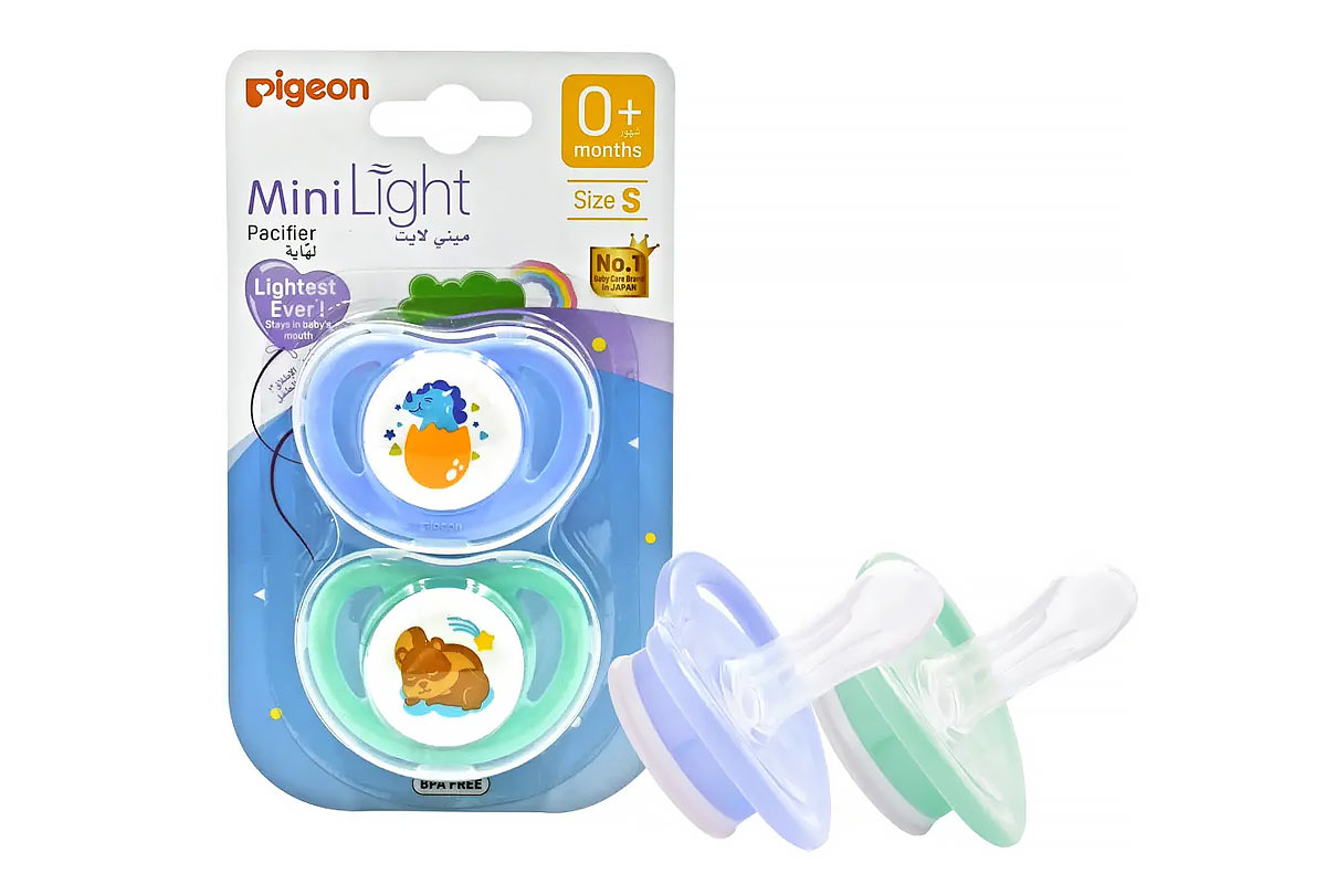 PIGEON PACIFIER TWIN MINI LIGHT 0 PLUS MONTHS COLOR LIGHT BLUE AND MINT SIZE S 2 PCS - Life Care Apotek