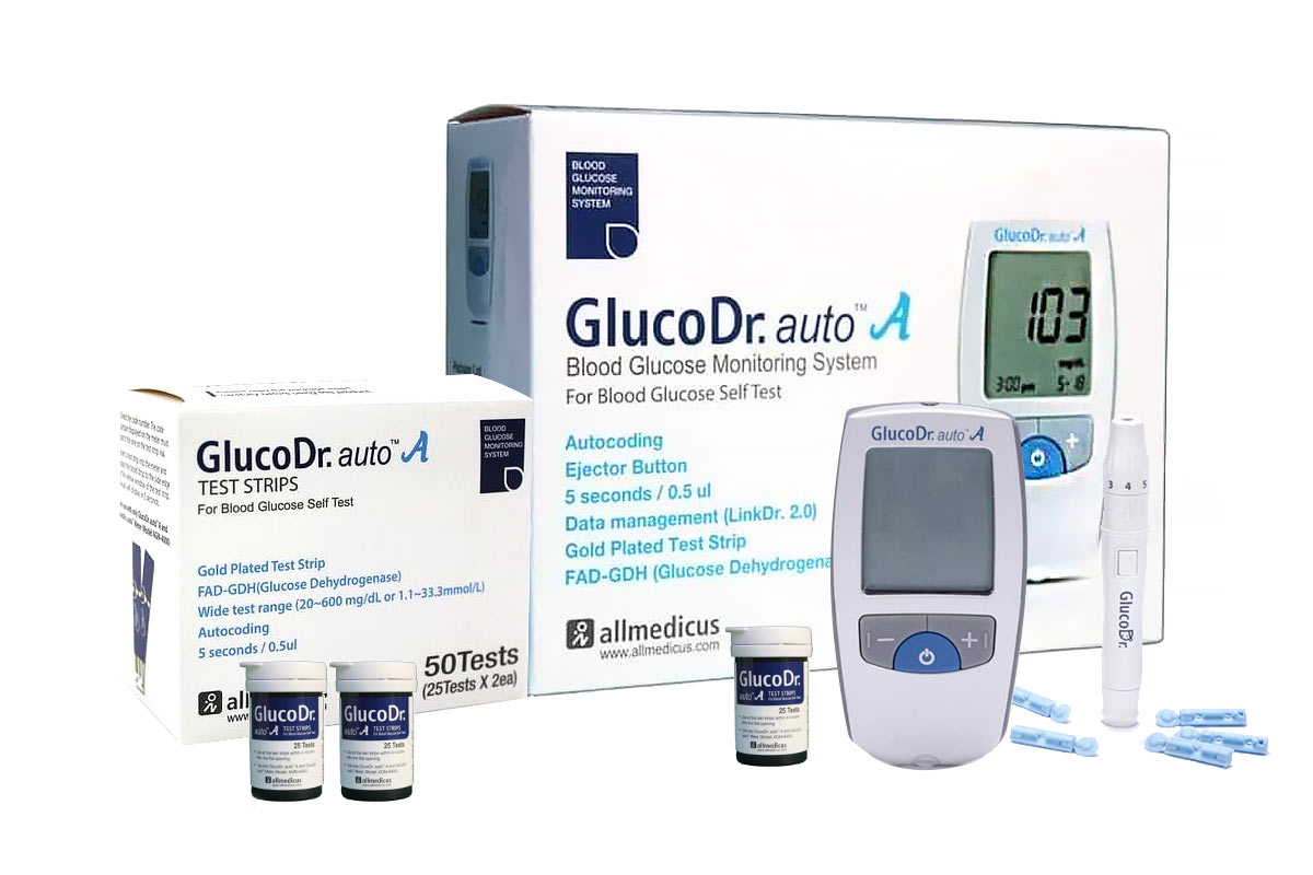 BOX GLUCODR AUTO A BLOOD GLUCOSE MONITOR WITH 75 TEST STRIPS - Life Care Apotek