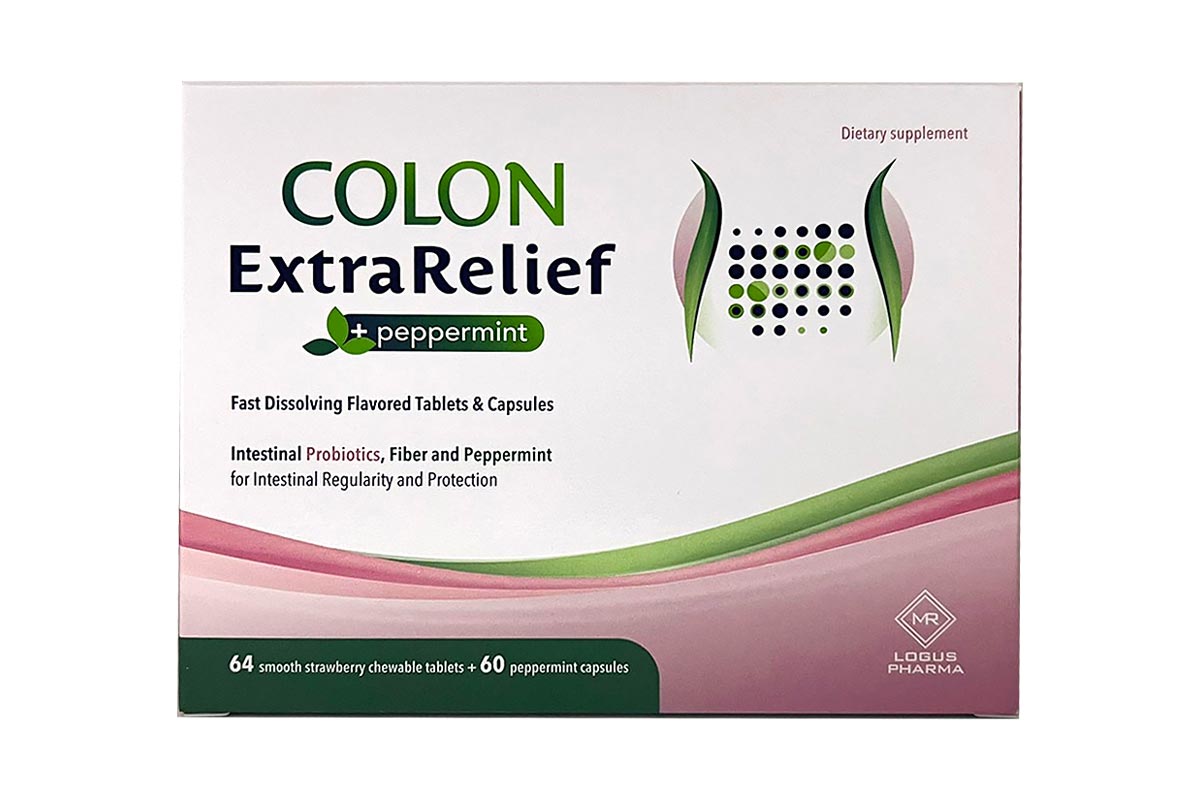 LOGUS PHARMA COLON EXTRA RELIEF 64 SMOOTH STRAWBERRY CHEWABLE TABLETS PLUS 60 PEPPERMINT CAPSULES - Life Care Apotek