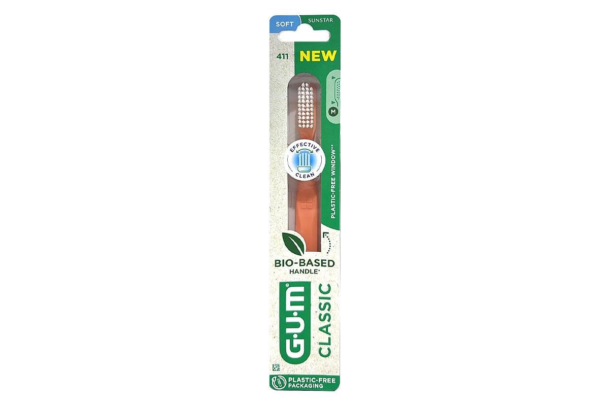 GUM CLASSIC SOFT TOOTHBRUSH BIO-BASED HANDLE COLOR ORANGE 411 - Life Care Apotek