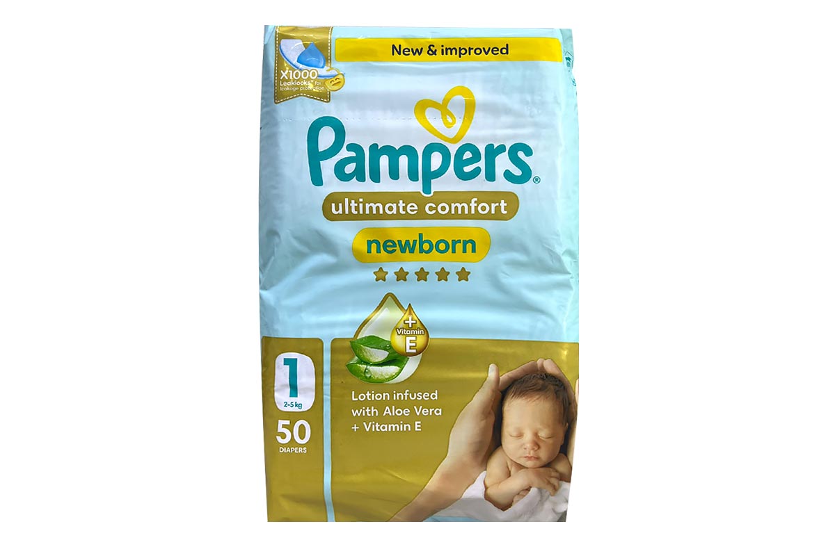 PAMPERS ULTIMATE COMFORT NEWBORN WITH ALOE VERA PLUS VITAMIN E NO 1 FROM 2 TO 5 KG 50 DIAPERS - Life Care Apotek