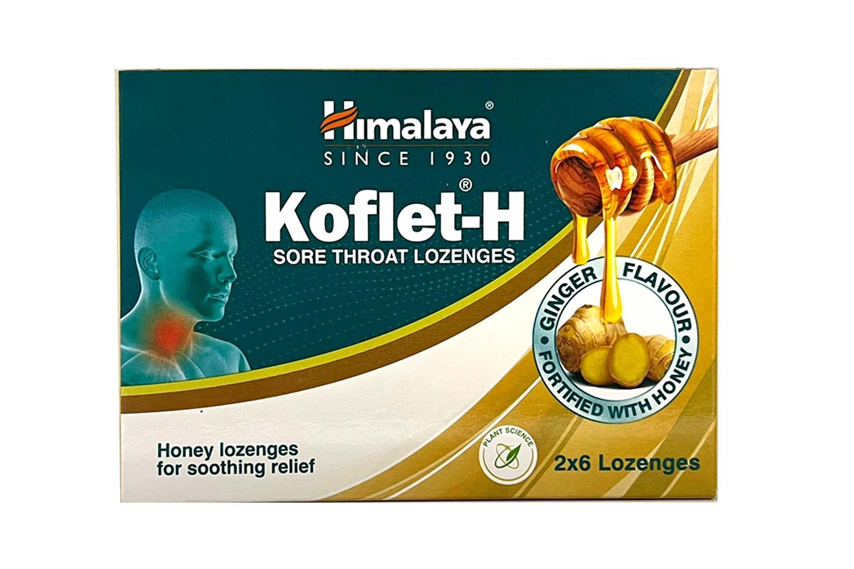 HIMALAYA KOFLET H GINGER WITH HONEY FLAVOUR 12 LOZENGES - Life Care Apotek