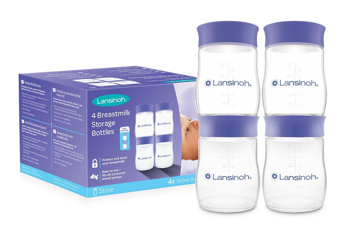 LANSINOH BREAST MILK STORAGE BOOTTLES PLASTIC 4 X 160ML - Life Care Apotek