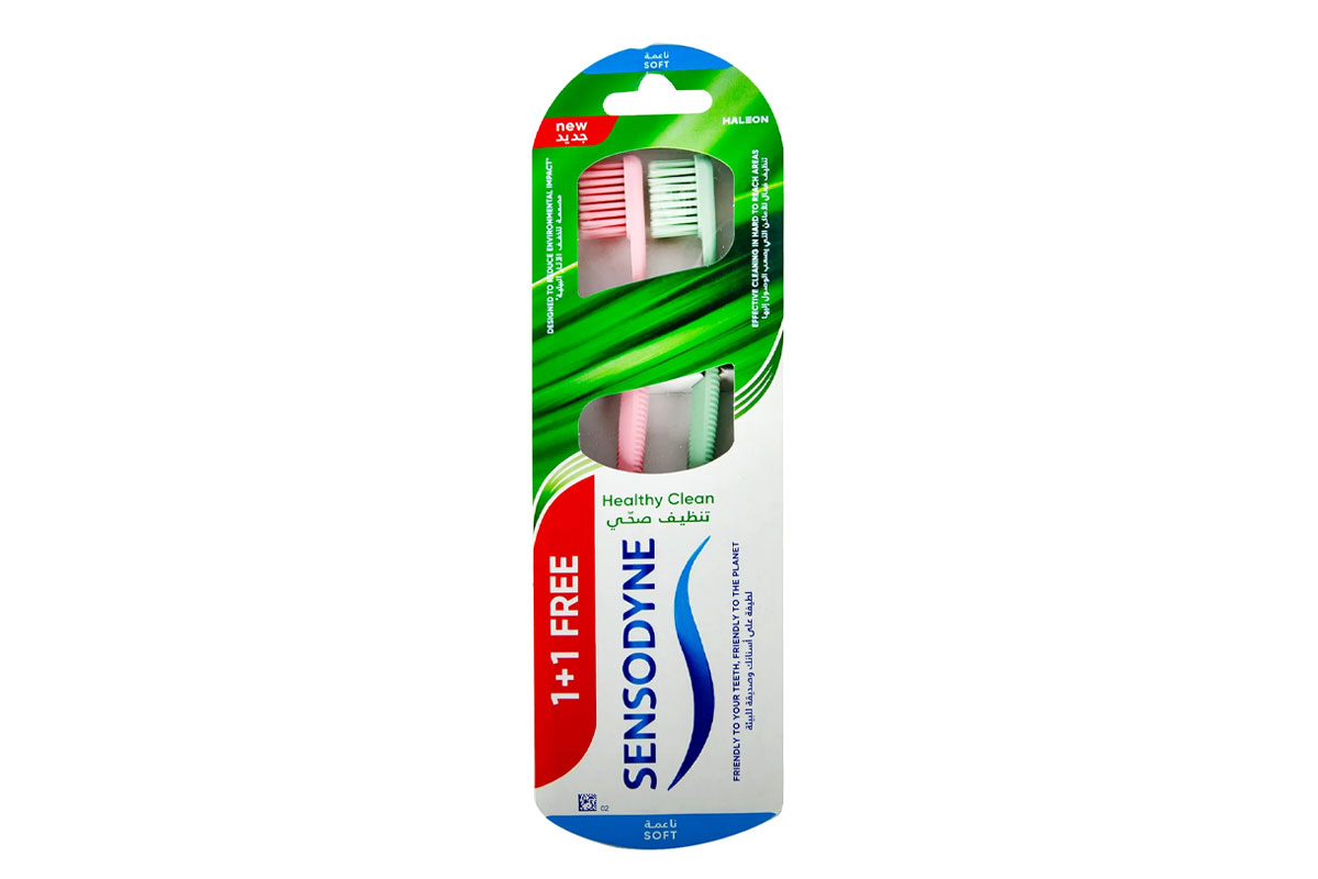 SENSODYNE HEALTHY CLEAN TOOTHBRUSH SOFT PINK AND GREEN 1+1 FREE - Life Care Apotek