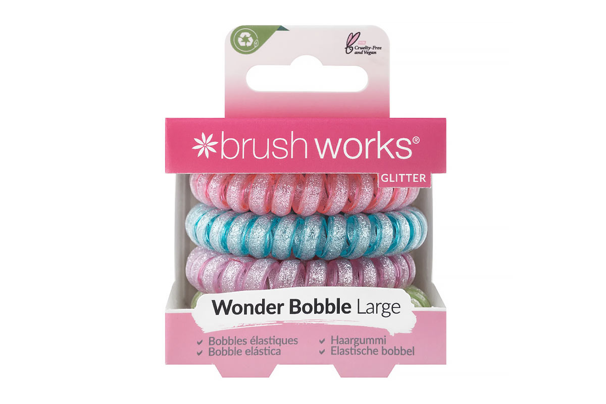 BRUSH WORKS WONDER BOBBLE LARGE GLITTER HAIR ELASTICS 5 PIECES - Life Care Apotek
