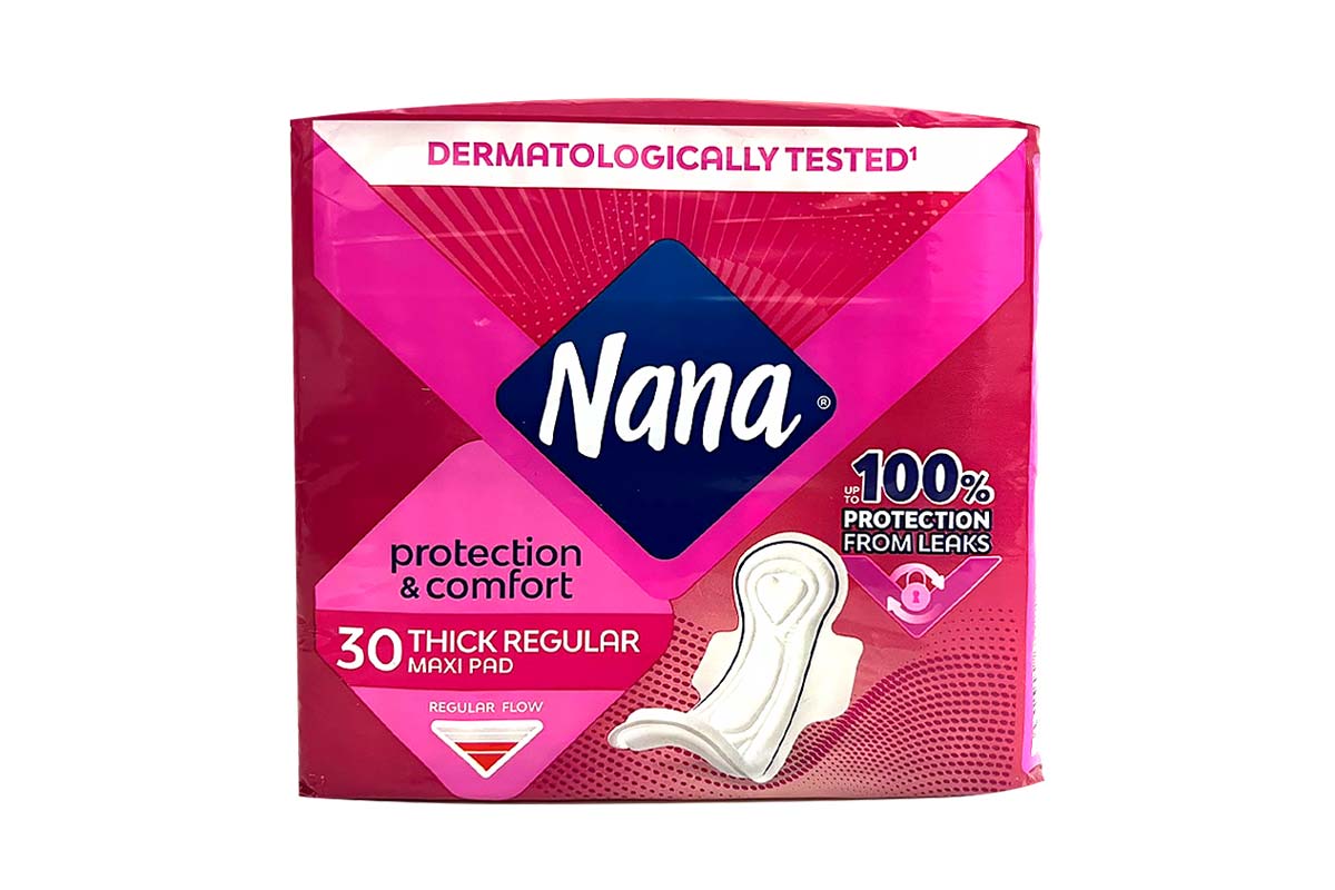 نانا فوط صحية ماكسي حجم عادي بالاجنحة 30 فوطة - لايف كير أبوتيك